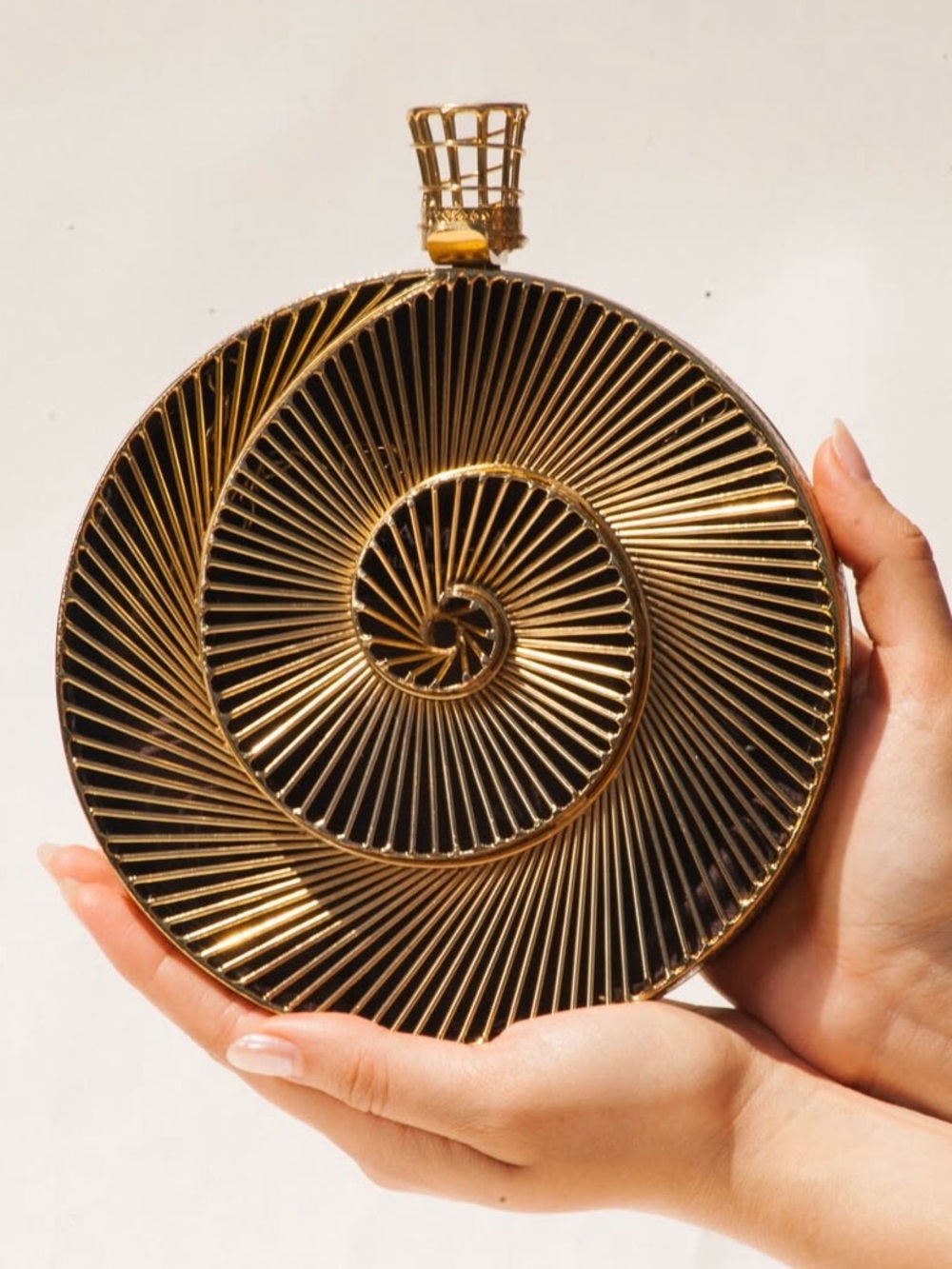 NEW Ramla Tourbillon Clutch Bag Round Metal Brass Spiral Pattern Designer Art